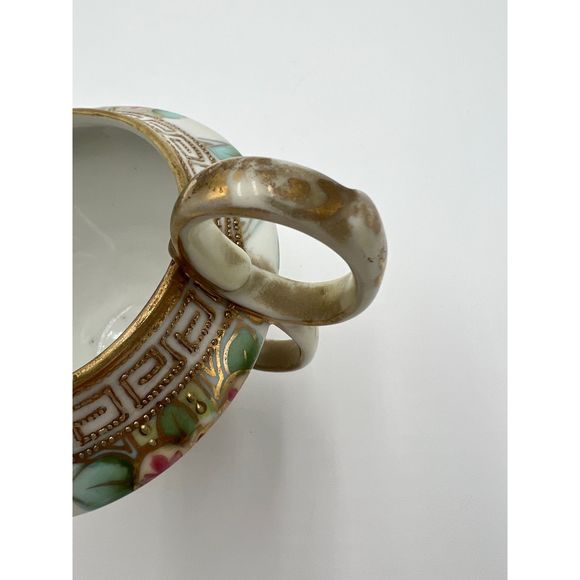 Vintage Nippon‎ Moriage Creamer and Covered Sugar Maple Leaf Gold Beaded - Picture 8 of 9